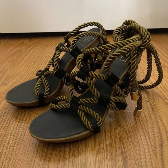 DVF Diane Von Furstenberg Gold rope tie gladiator Heels size US 6 - Picture 3 of 13